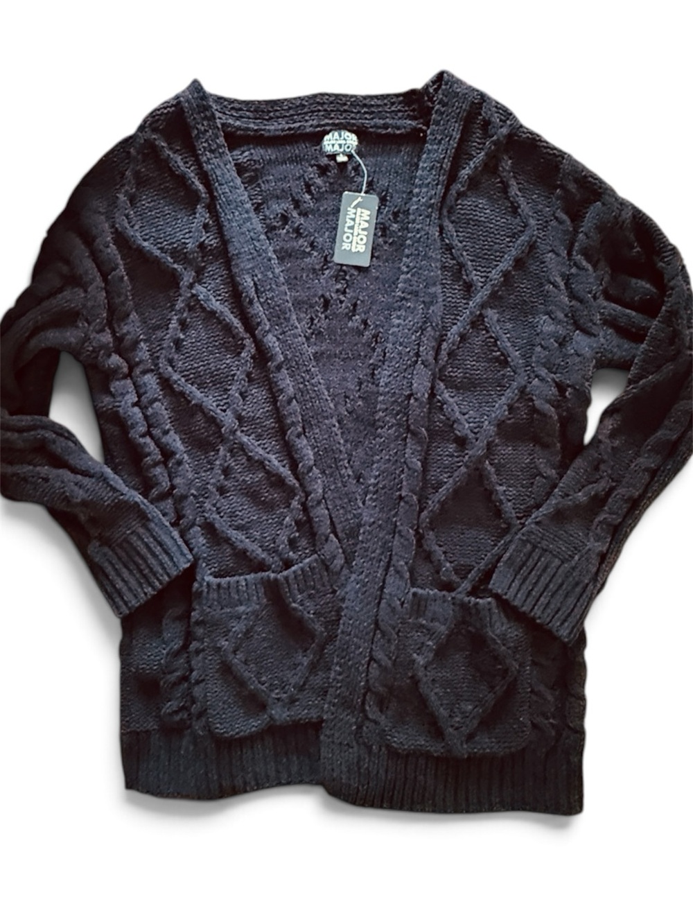 NWOT Soft Black Cable Knit Open Front Chenille Cardigan Sz L